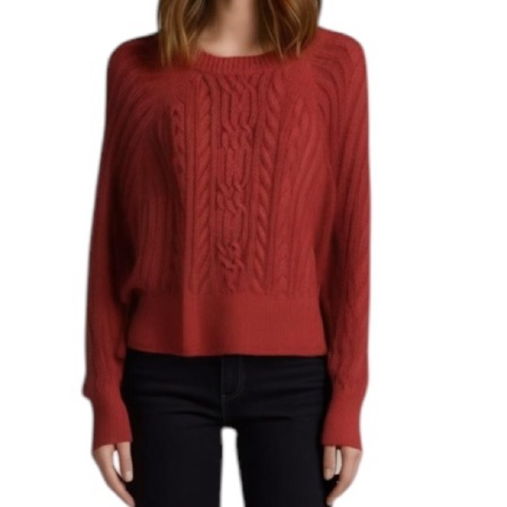 Lauren Ralph Lauren Black Label Red Cable Knit Dolman Sleeve Sweater Size L